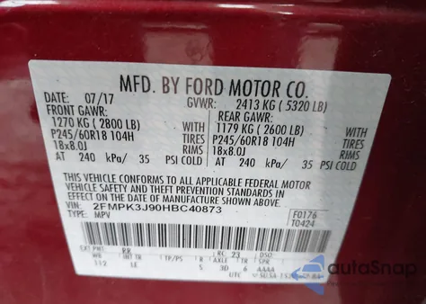 2017 Ford Edge Sel z USA, uszkodzony, nr VIN 2FMPK3J90HBC40873